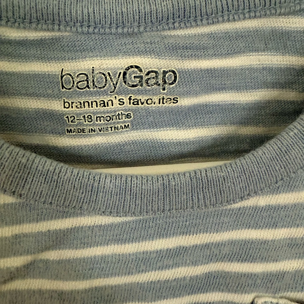 GAP Blue & White Striped Baby Boy Bodysuit w/ Bear - Size 12- 18 months - Picture 3 of 3